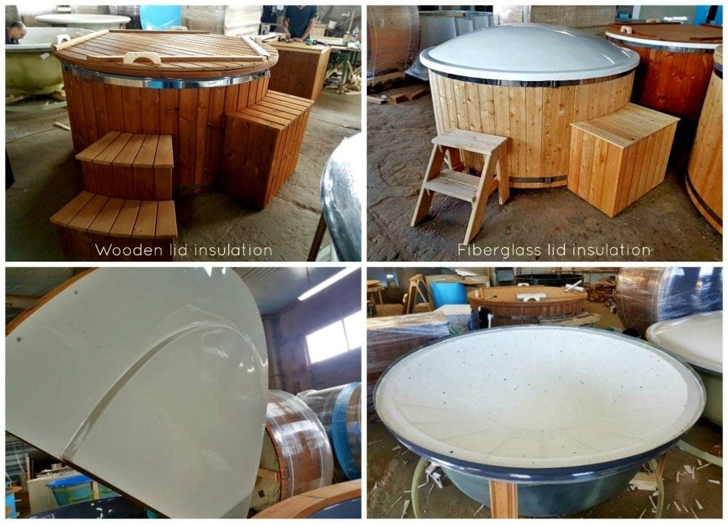 Coperchi In Legno Isolati Sulla Sinistra E Coperchi In Vetroresina Isolati Sulla Destra