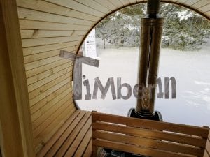 Sauna Da Giardino Rotondo Con Finestra Panoramica E Di Riscaldamento A Legna (17)