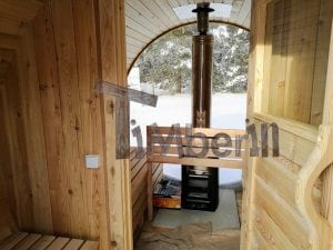 Sauna Da Giardino Rotondo Con Finestra Panoramica E Di Riscaldamento A Legna (25)