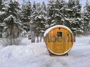 Sauna Da Giardino Rotondo Con Finestra Panoramica E Di Riscaldamento A Legna (5)