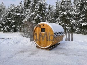 Sauna Da Giardino Rotondo Con Finestra Panoramica E Di Riscaldamento A Legna (6)