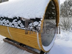 Sauna Da Giardino Rotondo Con Finestra Panoramica E Di Riscaldamento A Legna (8)