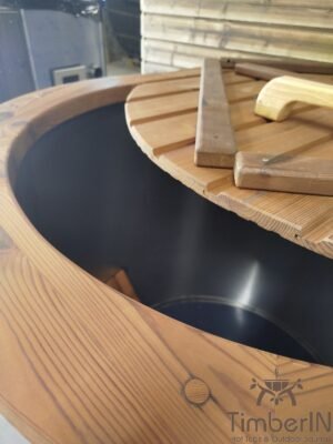 Vasca per bagno freddo TimberIN in termolegno con vasca in acciaio inox, vista frontale