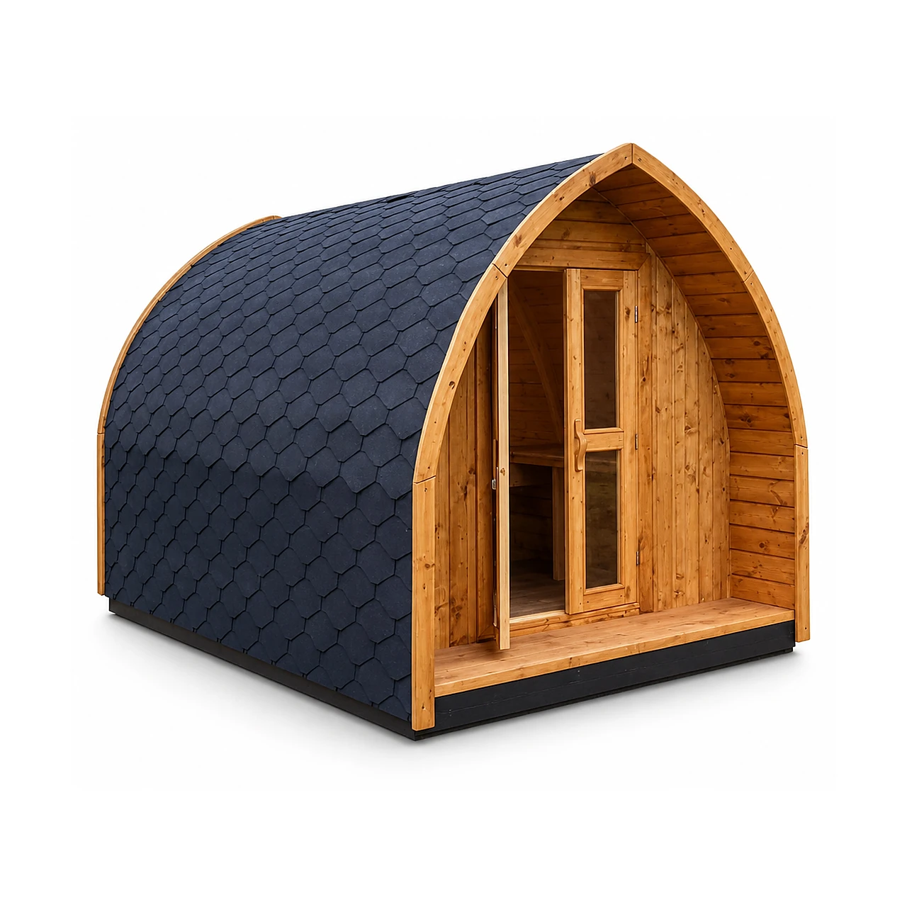 Casetta da giardino TimberIN a igloo in legno con porta in vetro