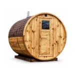 TimberIN Nordic Barrel™ Classic – sauna a botte da esterno, su sfondo bianco