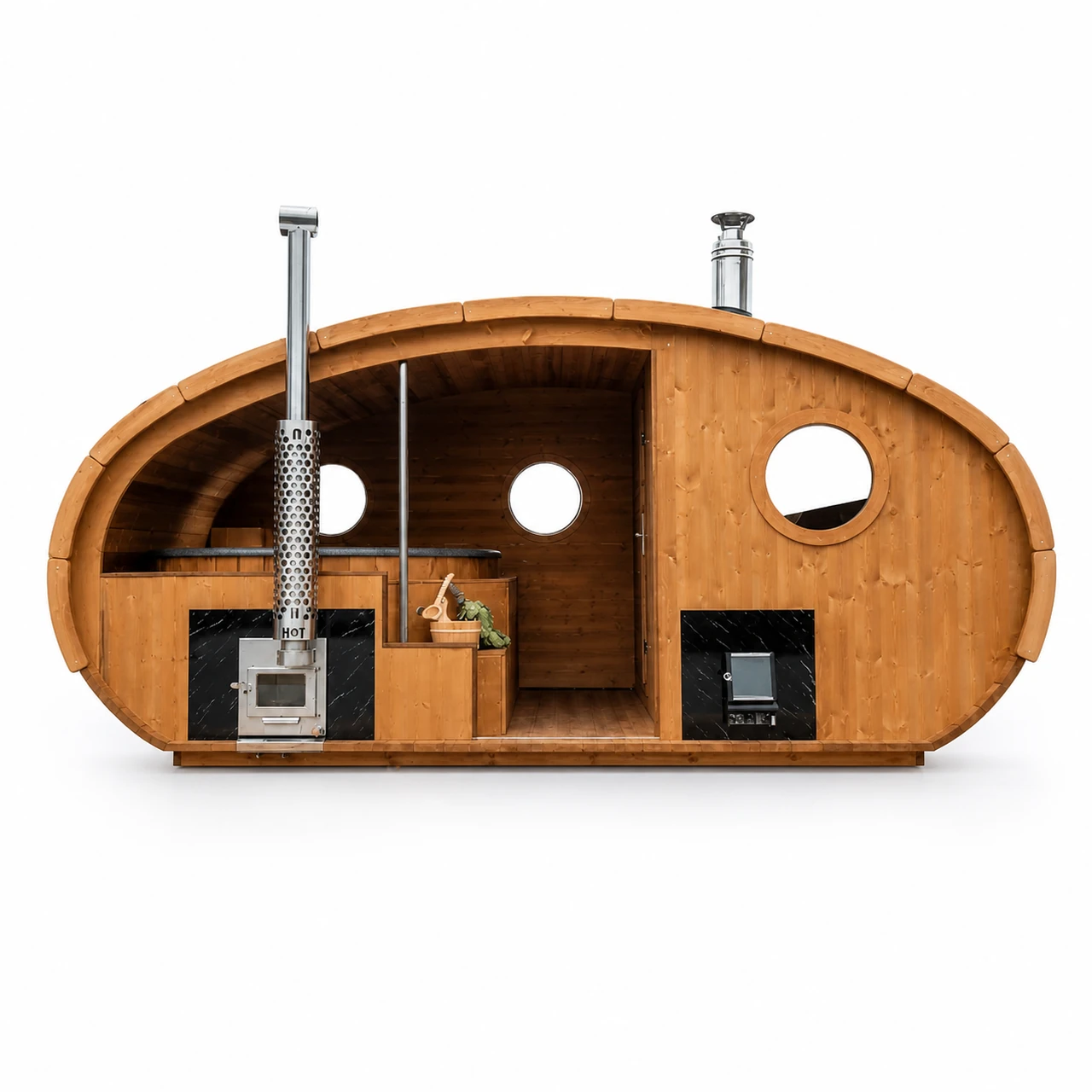 Combinazione TimberIN di sauna da esterno e vasca idromassaggio