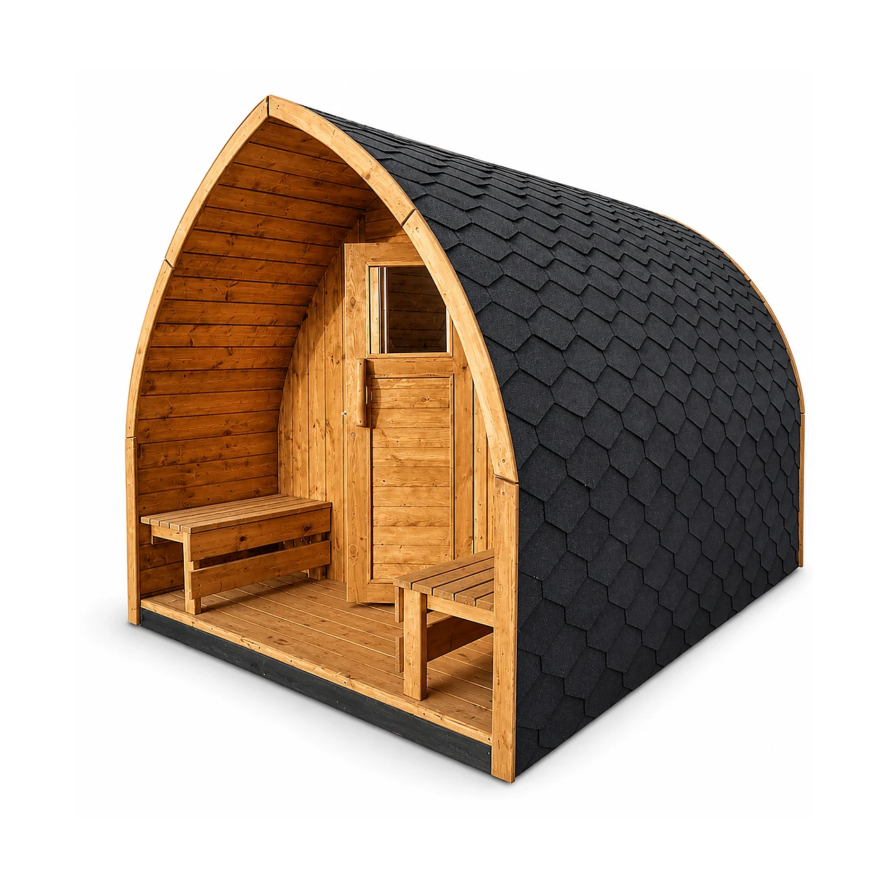 Sauna da esterno TimberIN a igloo in legno con porta in vetro