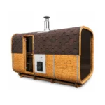 TimberIN Nordic Square Barrel™ – sauna da esterno quadrata, su sfondo bianco