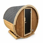 TimberIN Nordic Terrace™ 160 Electric – mini sauna a botte elettrica, su sfondo bianco