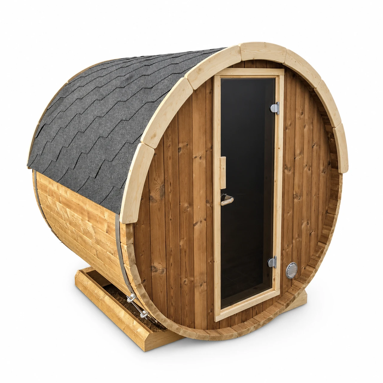 TimberIN Nordic Terrace™ 160 Electric – mini sauna a botte elettrica, su sfondo bianco