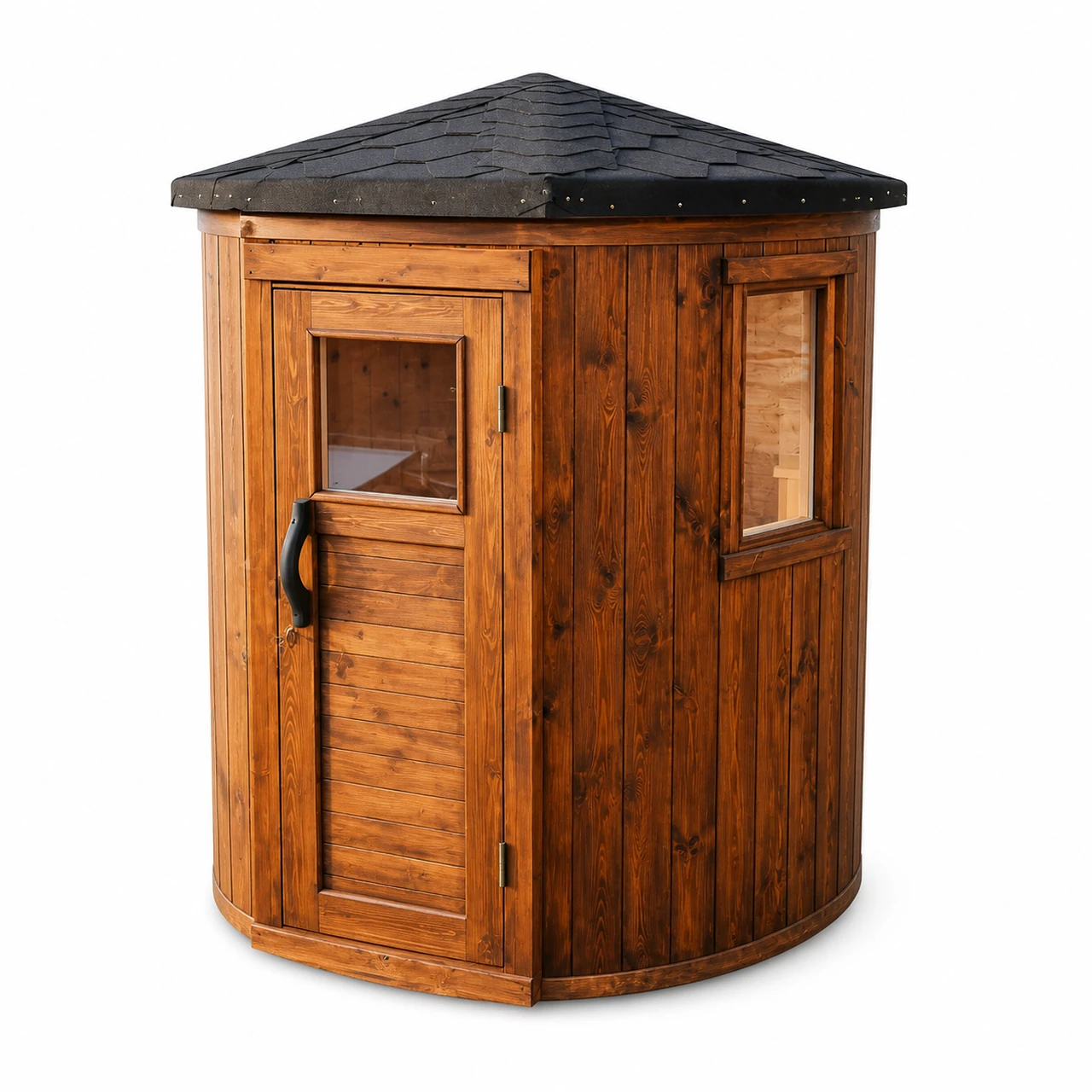 TimberIN Nordic Tower™ – sauna verticale da esterno, su sfondo bianco