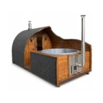 TimberIN Nordic Pod Duo, sauna a igloo con vasca idromassaggio in legno termotrattato, vista su sfondo bianco